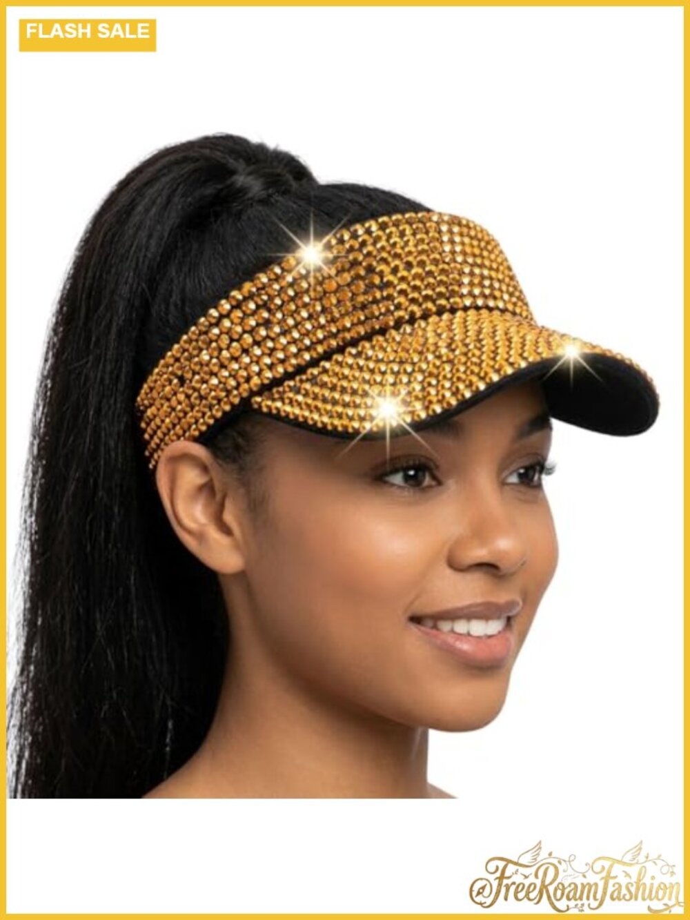 Rhinestone Bling Sun Visor Adjustable Ponytail Hat for Tennis Beach